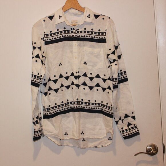 J. Crew printed linen Popover lBlouse Women's Size XS - Picture 2 of 11